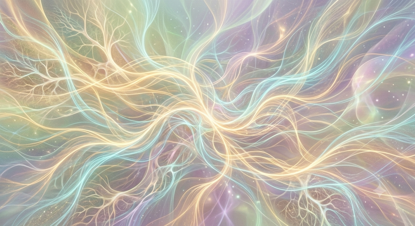 Detail view of the pure awareness layer — luminous light and energy at the center of the image